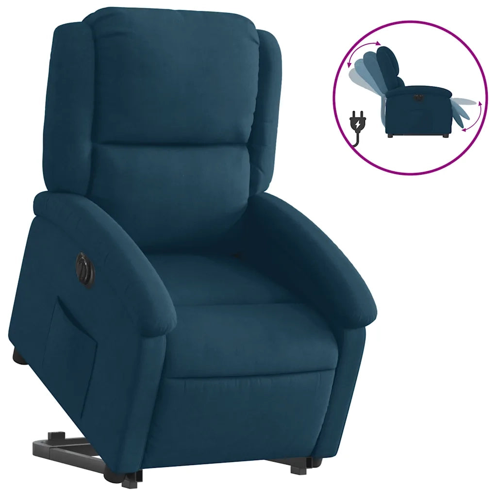 Poltrona Alzapersona Reclinabile Elettrica Blu in Velluto