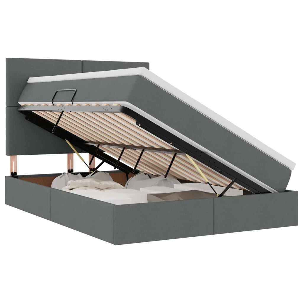 Letto con contenitore e LED con led Grigio scuro 140 x 190 cm