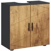 kleankin Mobile Sottolavabo Lavabo Mobile per Bagno 2 Ante con Mensola, 60 x 30 x 60 cm, Grigio Antracite e Effetto Legno