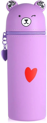 Etui e penna 2 in 1 in silicone morbido, con design cartoon per studenti e adolescenti (blu scuro)