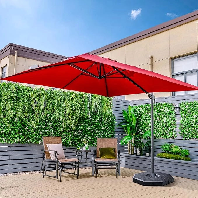 Ombrellone da Giardino, 300 x 300 cm, Ombrellone da Esterno con 3 Inclinazioni, Rotazione a 360°, Manovella, 8 Stecche, Base Incrociata (Vinaccia)