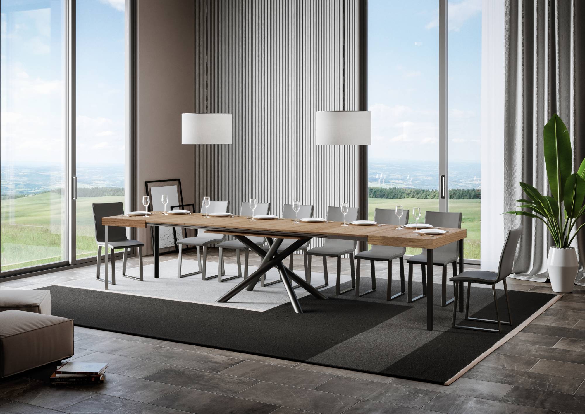 Tavolo Allungabile 140-400x90x77 cm Famas Quercia Natura Telaio Antracite