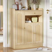 Armadio portascarpe in rattan con 1 cassetto e 3 ante, struttura in MDF e truciolare, colore naturale, 90 x 35 x 110 cm