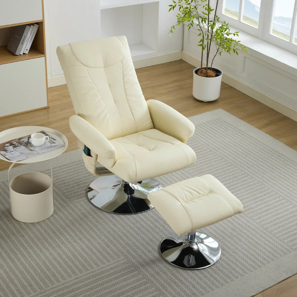 Poltrona Relax Reclinabile Massaggiante Elettrica con Poggiapiedi ¨C MINIMAL ¨C Similpelle Beige, Girevole 360¡ã