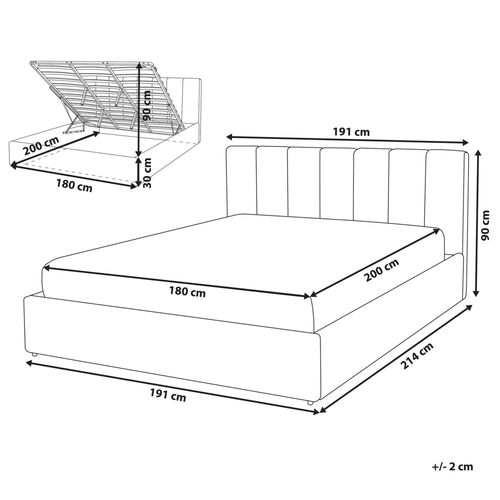 Letto contenitore Rivestimento in tessuto beige 180 x 200 cm con testiera a doghe