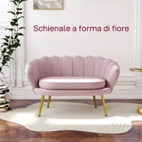 Divanetto 2 Posti in Stile Industrial Chic in Tessuto Effetto Velluto e Metallo, 130x77x77 cm, Rosa