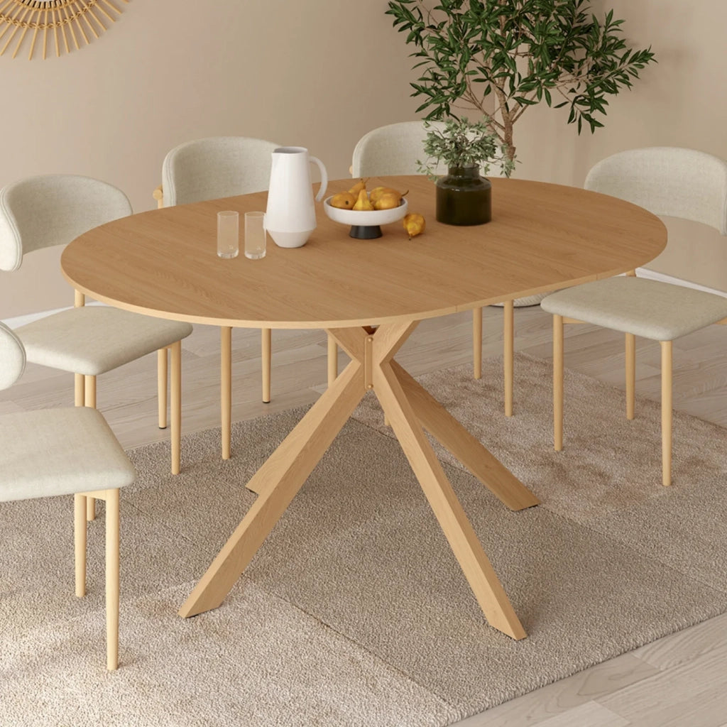 IDMarket - ALIX Tavolo da pranzo rotondo allungabile per 4-8 persone con gamba a ragno effetto faggio 110-150 cm