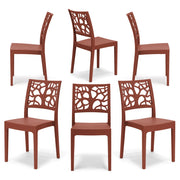 Set 6 sedie in polipropilene TETI, impilabile, resistente ai raggi UV, design moderno, ideale per sala da pranzo, cucina, sala d’attesa, bar, ristoranti o giardino, colore Mattone