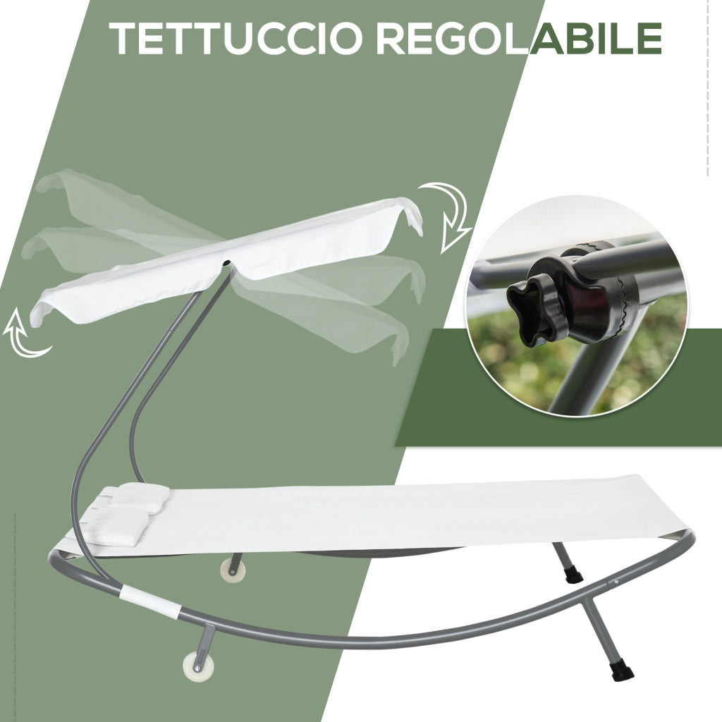 EasyComfort Lettino Matrimoniale 2 Posti Parasole Regolabile da Esterno e Giardino 200x175 x134cm Crema