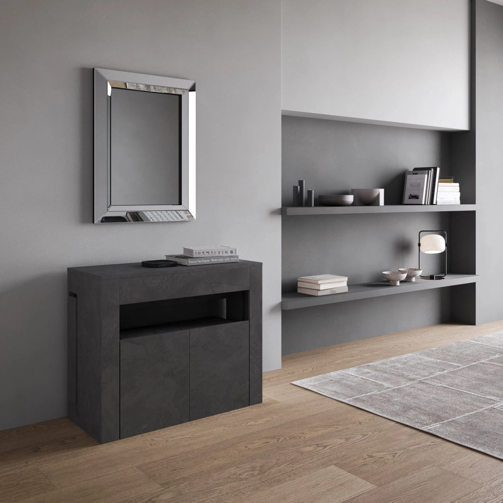 Consolle allungabile 90x42/302 cm Evolis Antracite Spatolato con panca inferiore