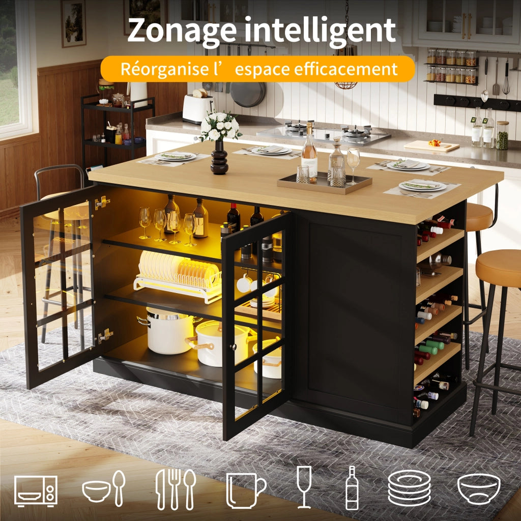 Tavolo da pranzo pieghevole con 1 cassetto; portabottiglie inclinato e luce LED; per cucina e soggiorno