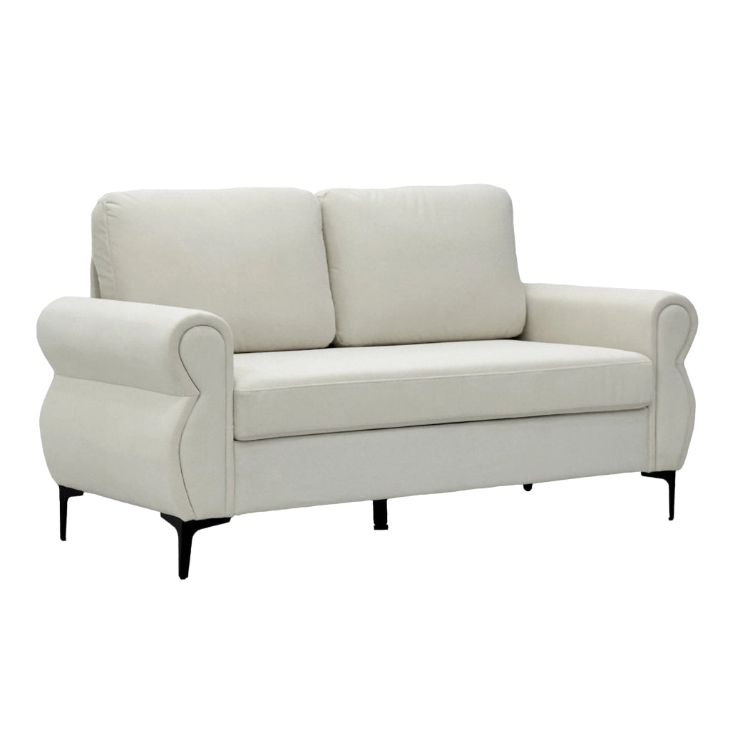 Divano lineare con seduta ergonomica e cuscini sfoderabili in tessuto bianco crema