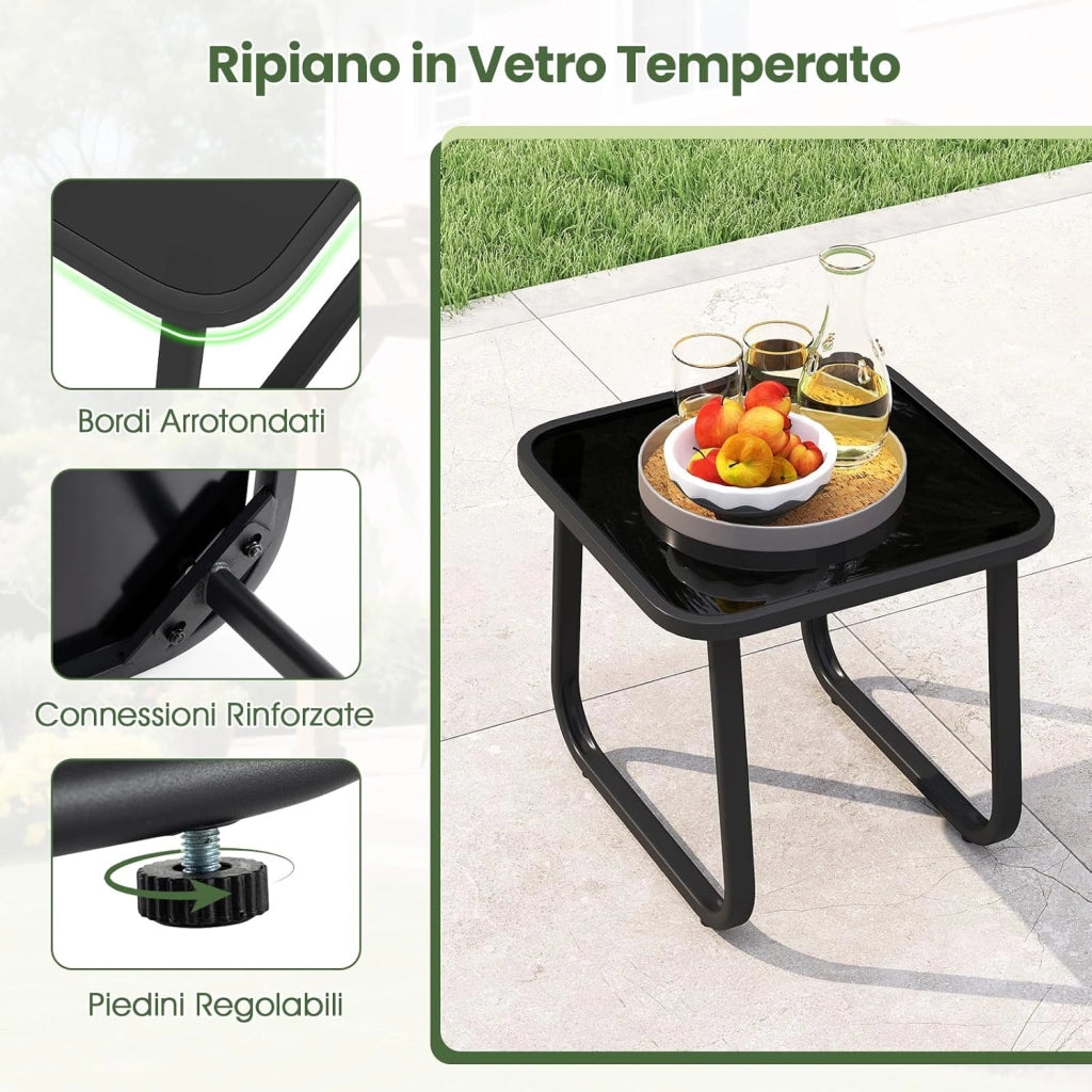Set Tavolino e Sedie da Giardino con Cuscino, Set di Mobili a Dondolo, Set Bistrò 3 Pezzi, Tavolino in Vetro Temperato, Sedie in Textilene, per Giardino Cortile Piscina (Modello 2)