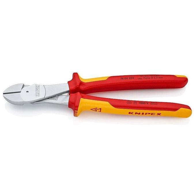 Knipex 74 06 250 Pinze diagonali ad alta leva VDE per filo duro e rame capacita' 4,6 mm acciaio cromo-vanadio temprato colore Arancione Rosso