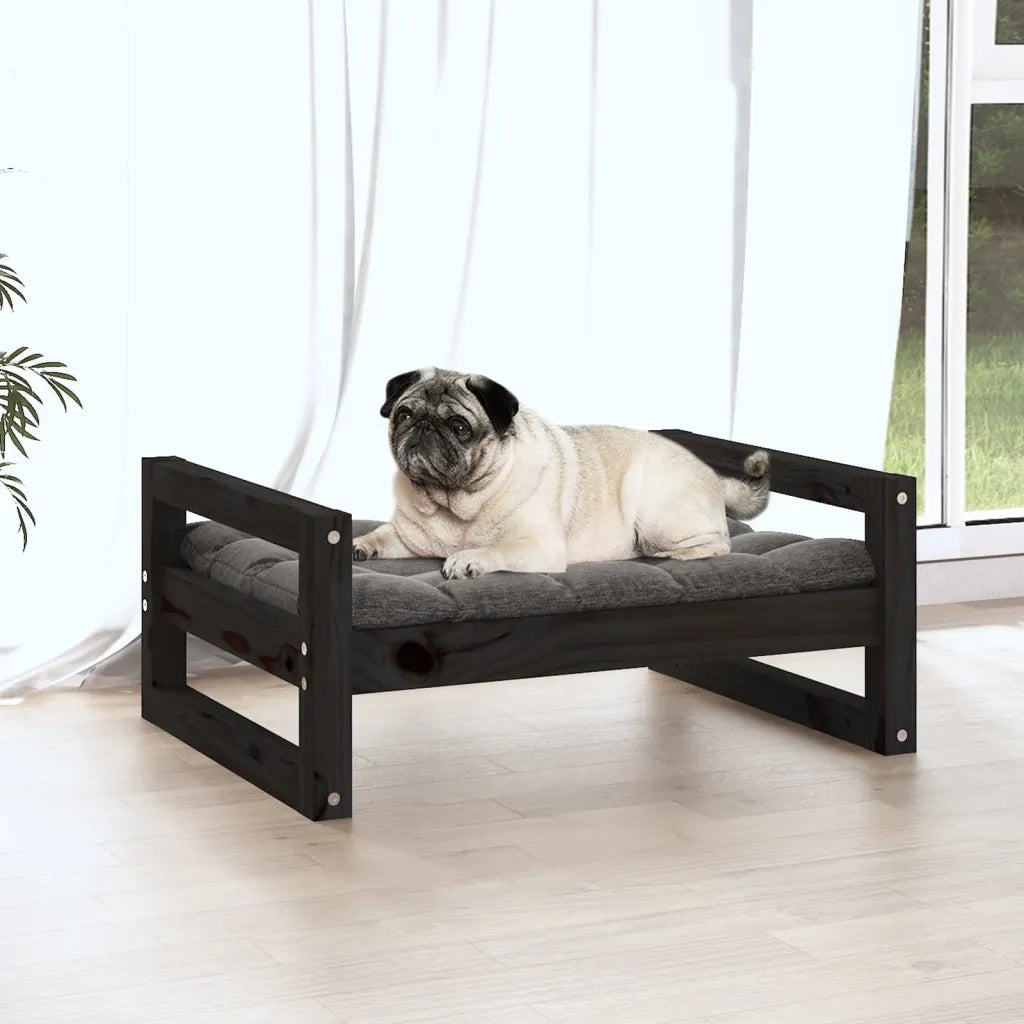 Cuccia per Cani Nera 65,5x50,5x28cm in Legno Massello di Pino 821476