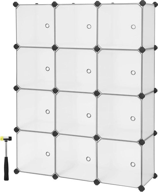 Scaffale per Scarpe in Plastica con Porte - Sistema di Ripostiglio 12 Compartimenti Armadio LPC342W01 Bianco
