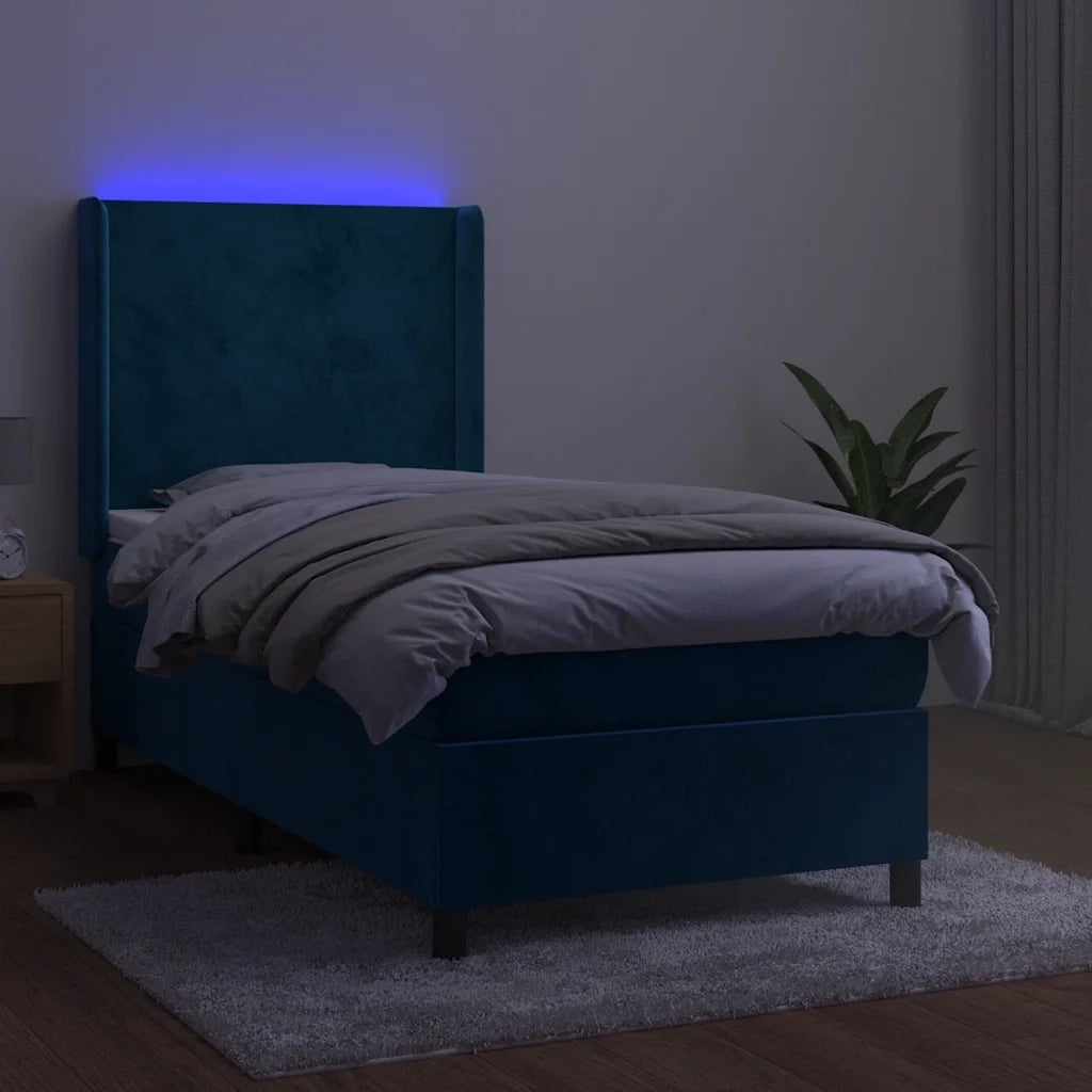 Letto a Molle con Materasso e LED Blu Scuro 90x200cm in Velluto 3139425