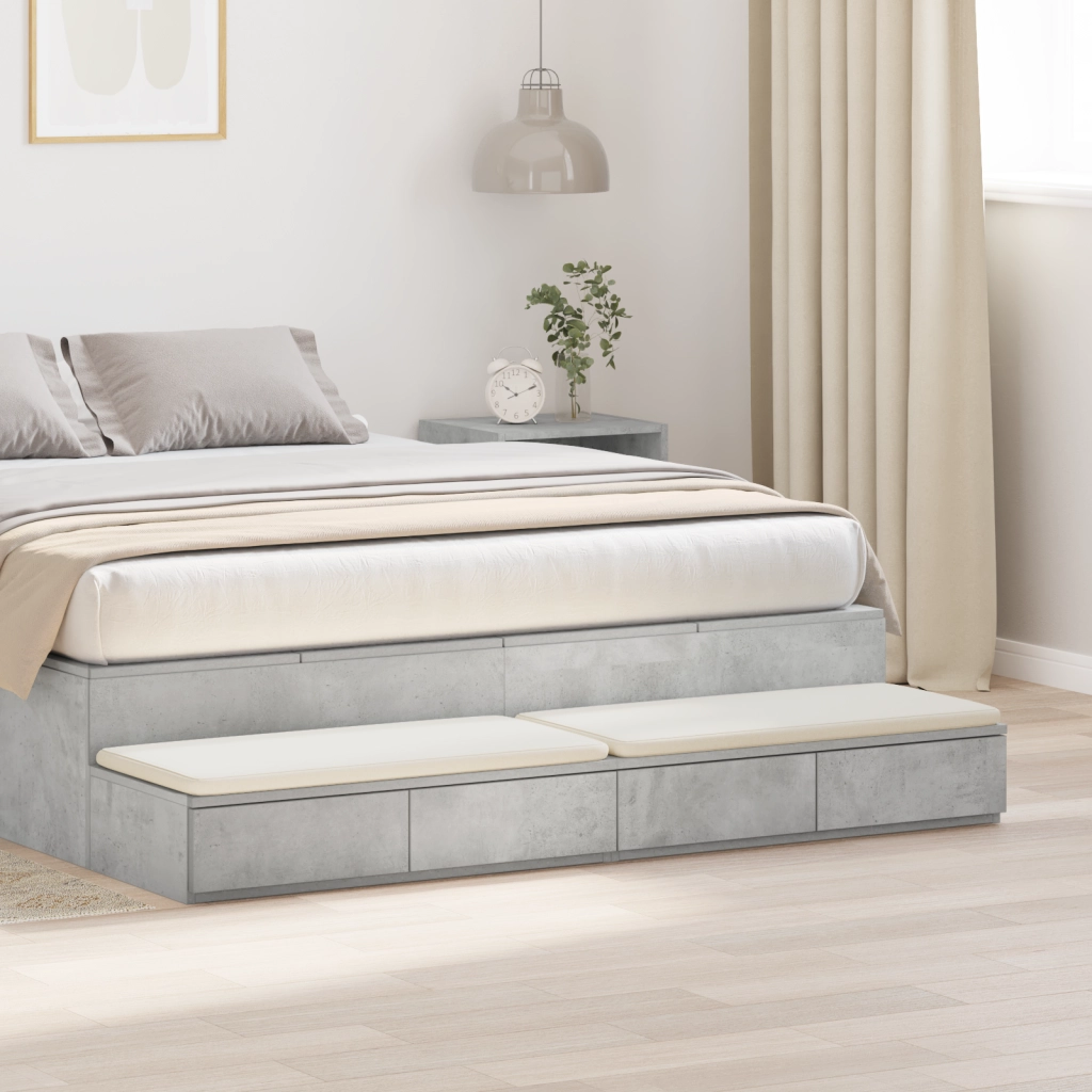 Cassetti da letto in grigio cemento, 140x36.5x16.5 cm, realizzati in legno ingegnerizzato
