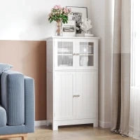 kleankin Mobiletto Bagno con due Armadietti, Ante in Vetro e Ripiano Regolabile, 60x30x108.5 cm, Bianco