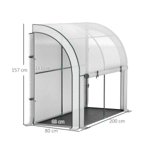 Serra da giardino con porta arrotolabile, struttura da parete in plastica resistente ai raggi UV, 200 x 80 x 157 cm, bianca