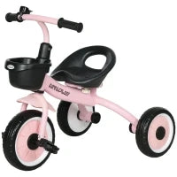 Triciclo per Bambini da 2-5 Anni con Seduta Regolabile e Campanello, 70.5x50x58cm, Rosa