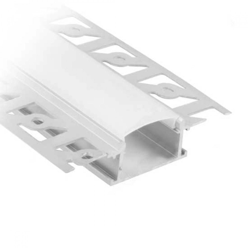 Kit profilo piatto da rasare a cartongesso da 2m con copertura satinata e 2 tappi
