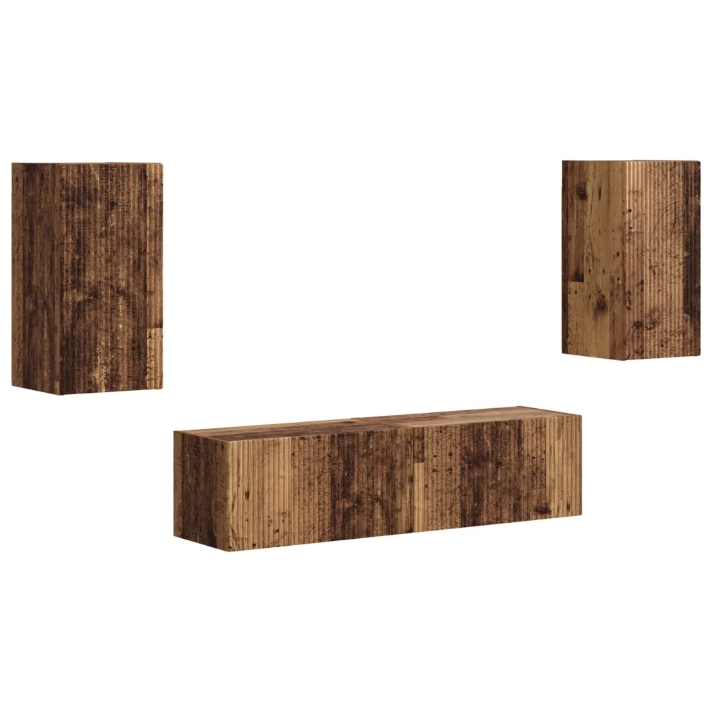 Set mobile TV 4 pz | Armadietto TV | Mobile Porta TV Legno vecchio Legno multistrato