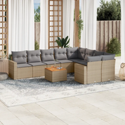 Set Divano da Giardino 10 pz con Cuscini Beige in Polyrattan