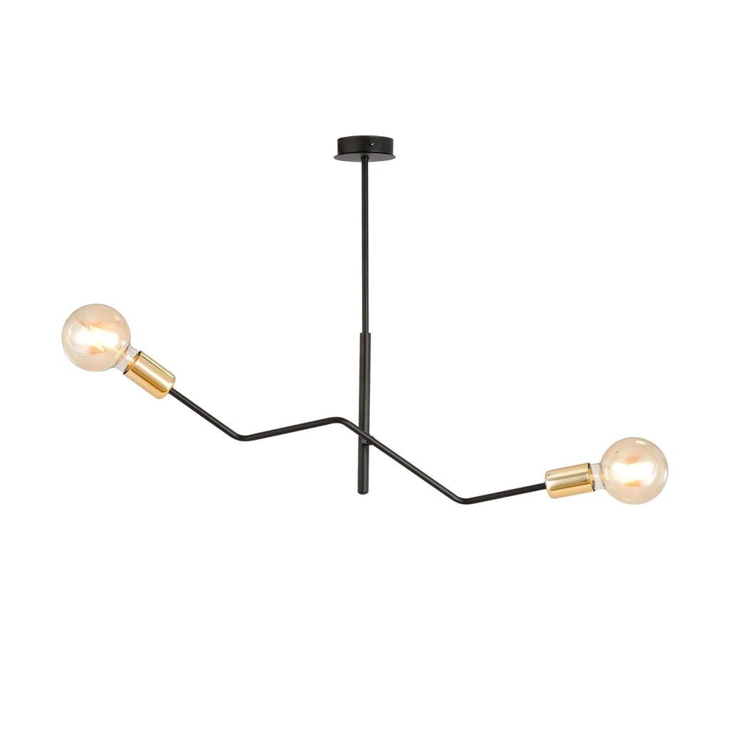 Sospensione Industrial 2 Luci Temi In Acciaio Nero E Oro Bracci Regolabili