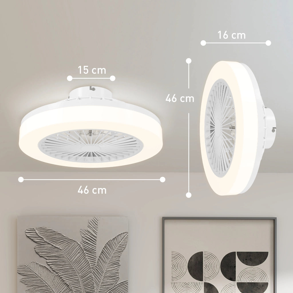 Ventilatore da soffitto con luce LED e telecomando, 6 velocità, motore DC in rame, bianco per casa