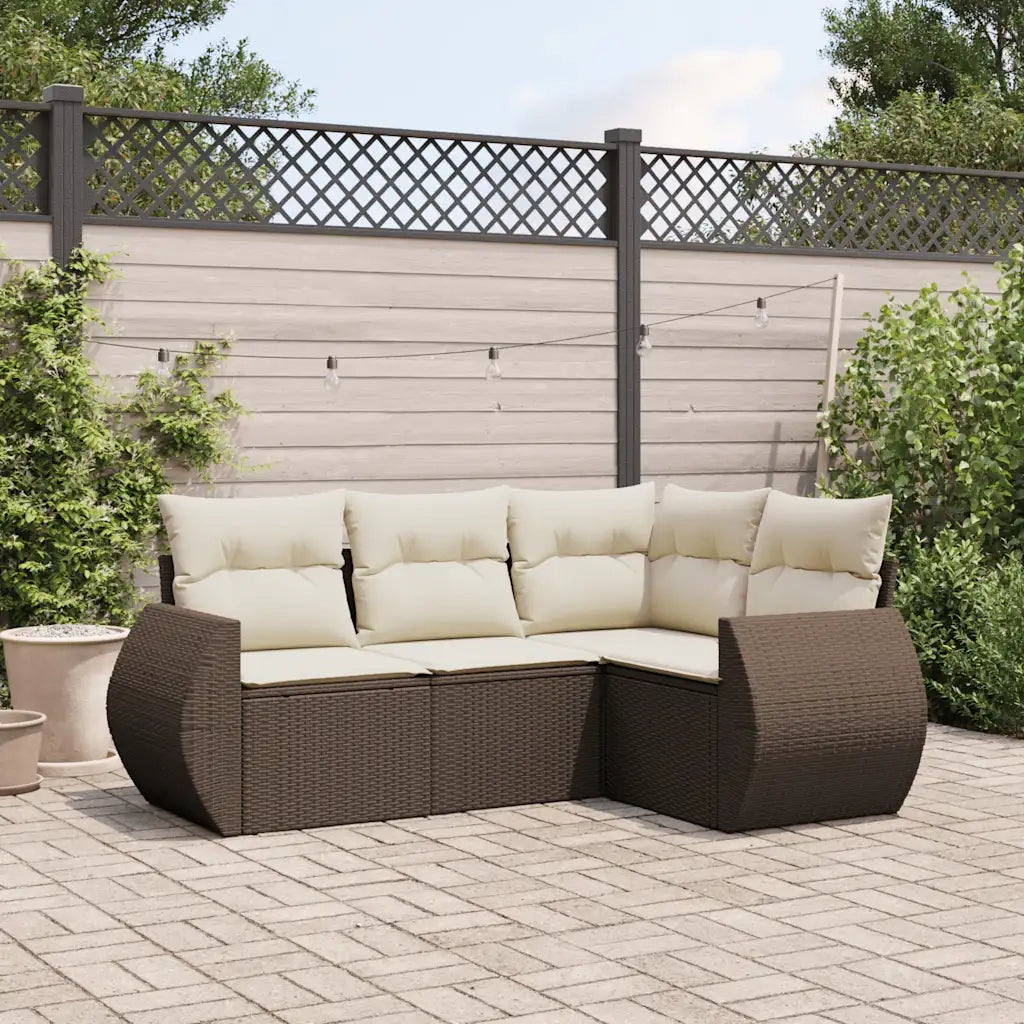 Set Divano da Giardino 4 pz | Set Salotto da Giardino con Cuscini Marrone in Polyrattan