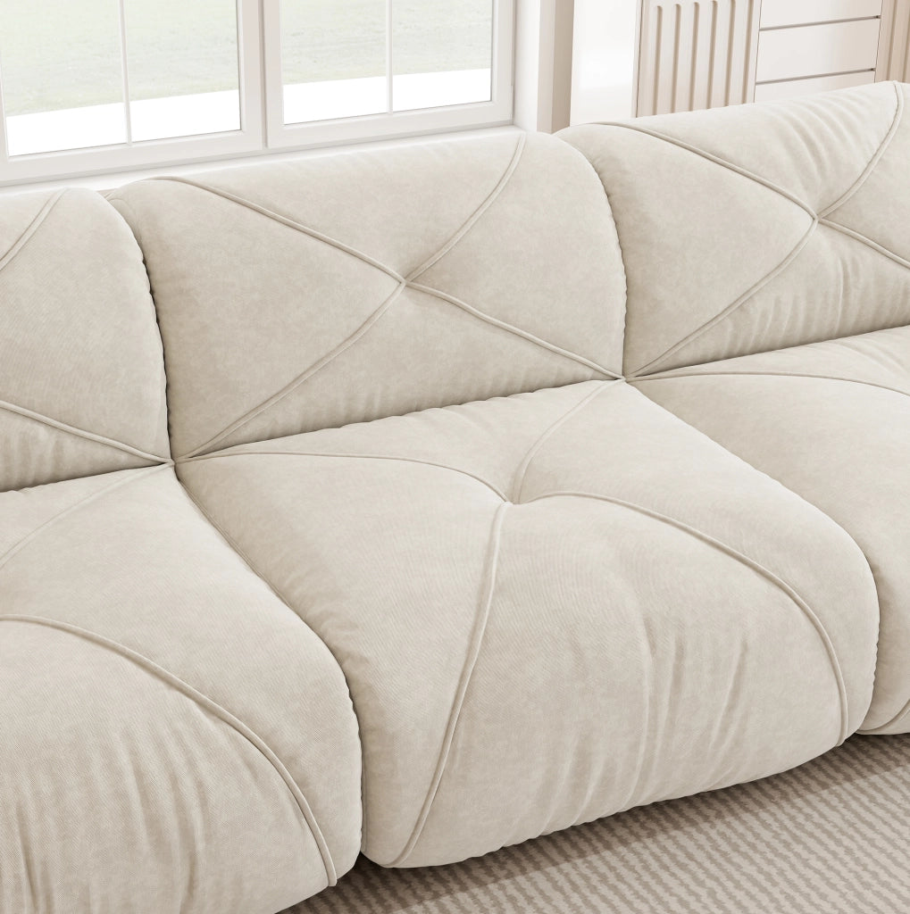 Divano modulare 3 posti con pouf in ciniglia beige chiaro HOMVRA