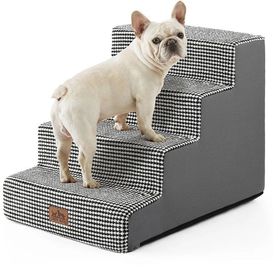 Trappola per cani Cozy Kiss, scala a 4 gradini per piccoli cani, per letto, divano, auto, altezza 45 cm, trappola per gatti in schiuma di alta qualità con copertura rimovibile (nero-bianco, 60x45x45cm, 4)
