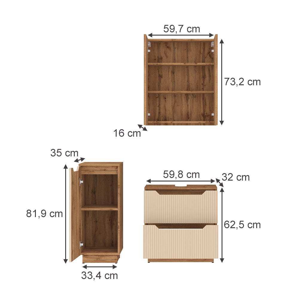 Vicco Set di mobili da bagno Rovere/cashmere a righe 3 parti