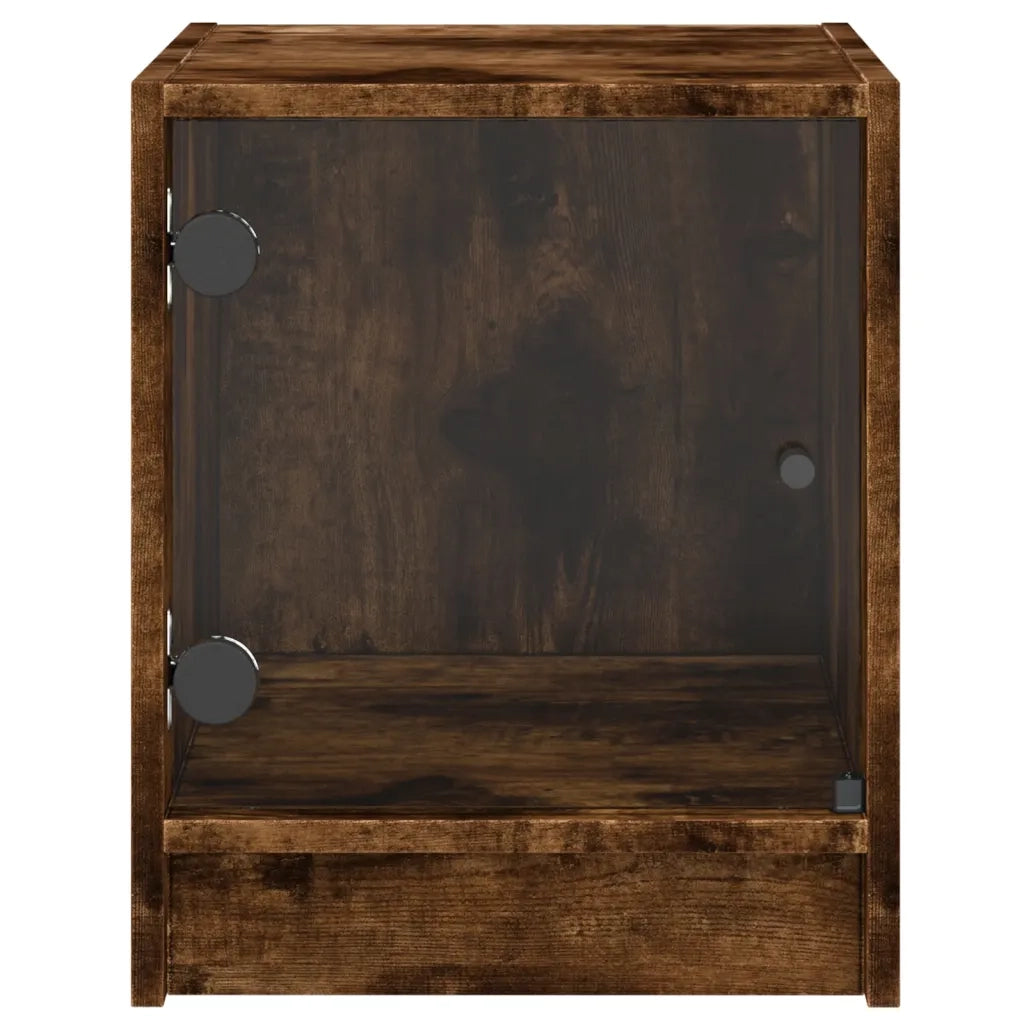 Comodino | Armadio da Notte | Mobiletto da notte con Anta in Vetro Rovere Fumo 35x37x42 cm
