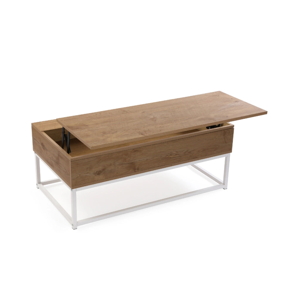 Tavolino da salotto legno e metallo bianco con vano 100x55x40cm
