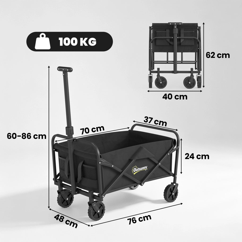 Carrello da Giardino Pleghevole con Ruote ¨C zephmum ¨C 64x42x27 cm Nero