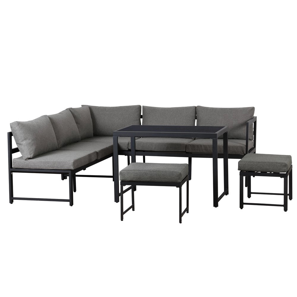 Set da giardino con poltrone reclinabili - Zephmum- Aluminio, schienale regolabile 4 posizioni, cuscini morbidi, grigio