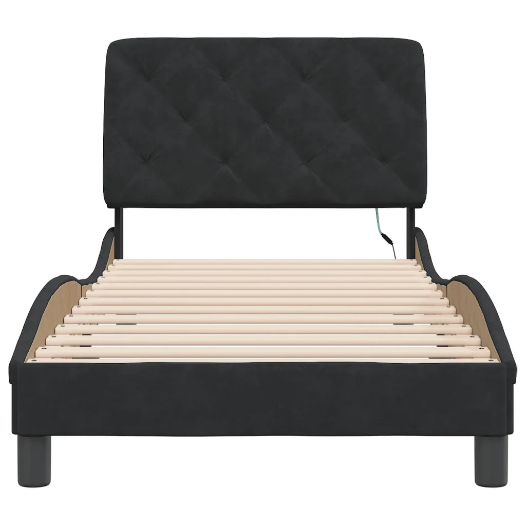 Giroletto con LED senza Materasso-Struttura Letto Nero 90x200 cm in Velluto
