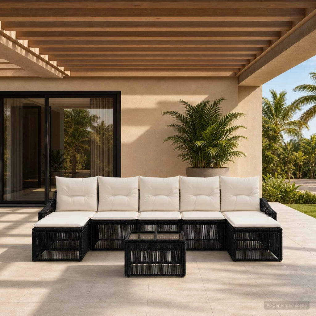 Set Divano da Giardino 8 pz Nero polyrattan 3436093