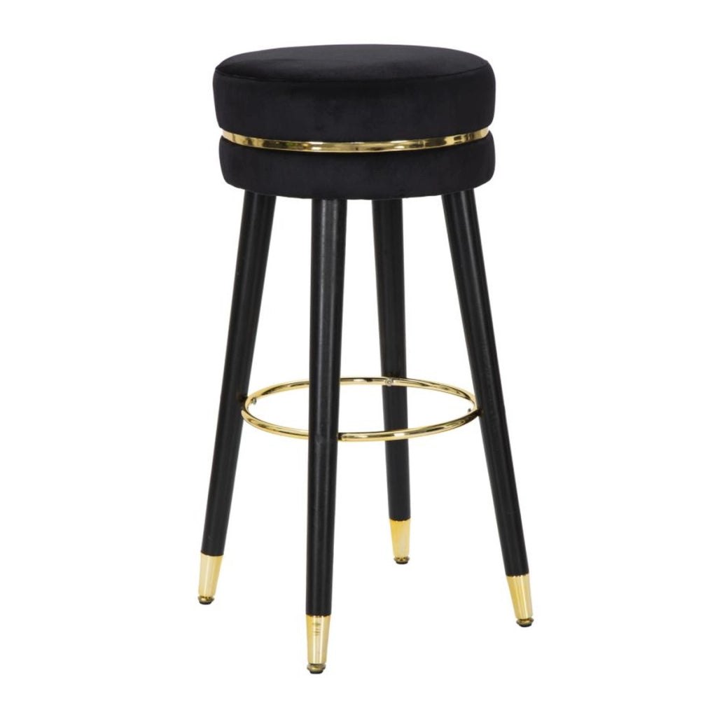 Sgabello da bar Paris nero e gold in tessuto su gambe nere – H 74 cm