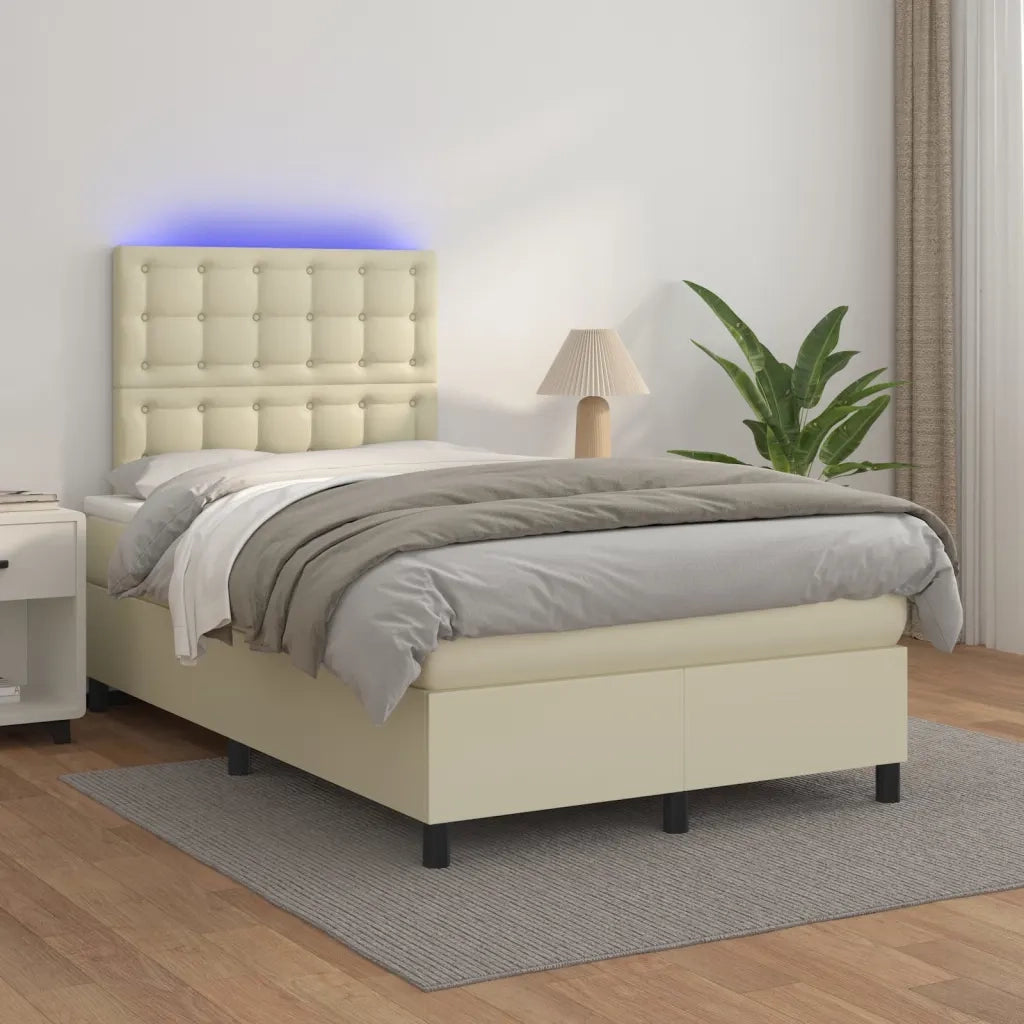 Giroletto Molle con Materasso e LED Crema 120x200cm Similpelle cod mxl 55707