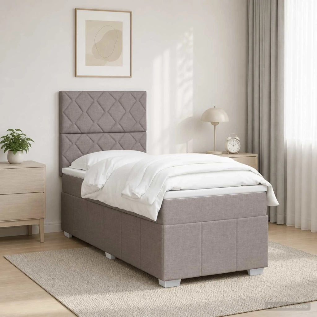 Letto Box Spring LED con Materasso Tortora 90 x 200 cm Tessuto 3455525