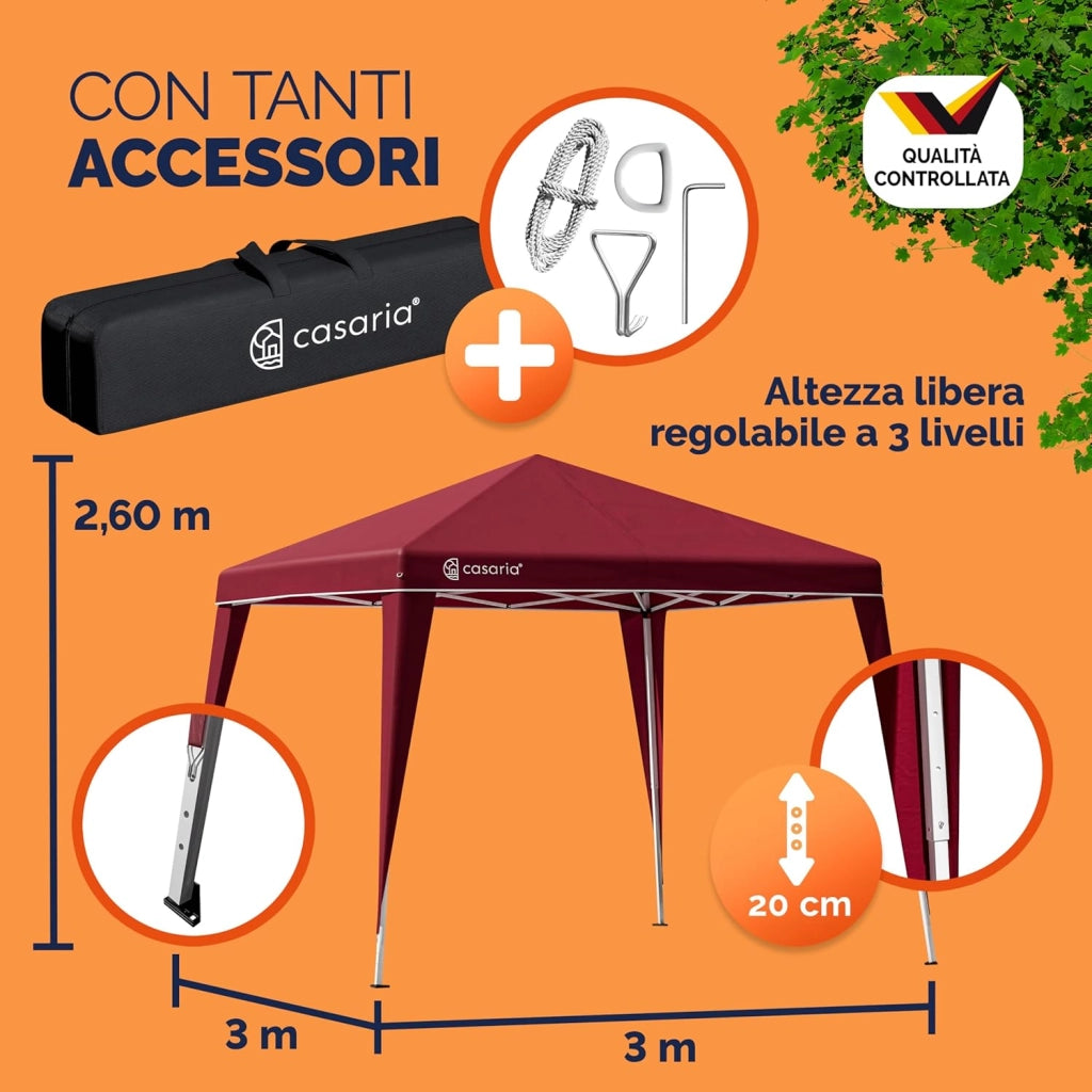 ® Padiglione Capri 3x3m Pieghevole Pop-Up Impermeabile per Giardino Tenda per Feste Fissa Rosso