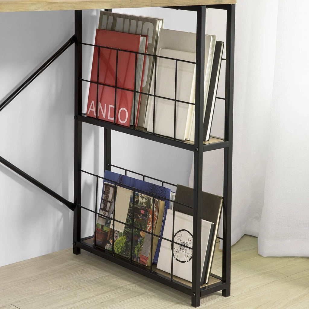 Scrivania per computer con 1 cassetto e 4 ripiani, utilizzata per l'ufficio e la camera da letto con struttura in ferro 118 x 48 x 75 cm FWT61-N