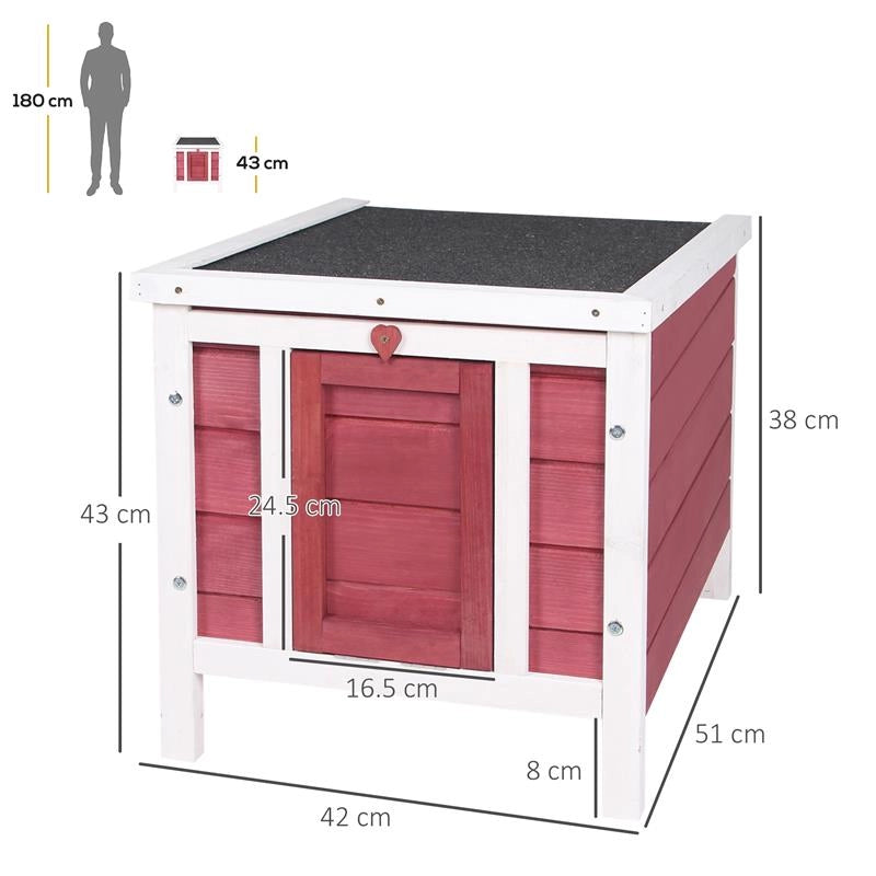 CONIGLIERA IN LEGNO CON TETTO APRIBILE IN ASFALTO, RAMPA ANTISCIVOLO, 51X42X43 CM, ROSSO