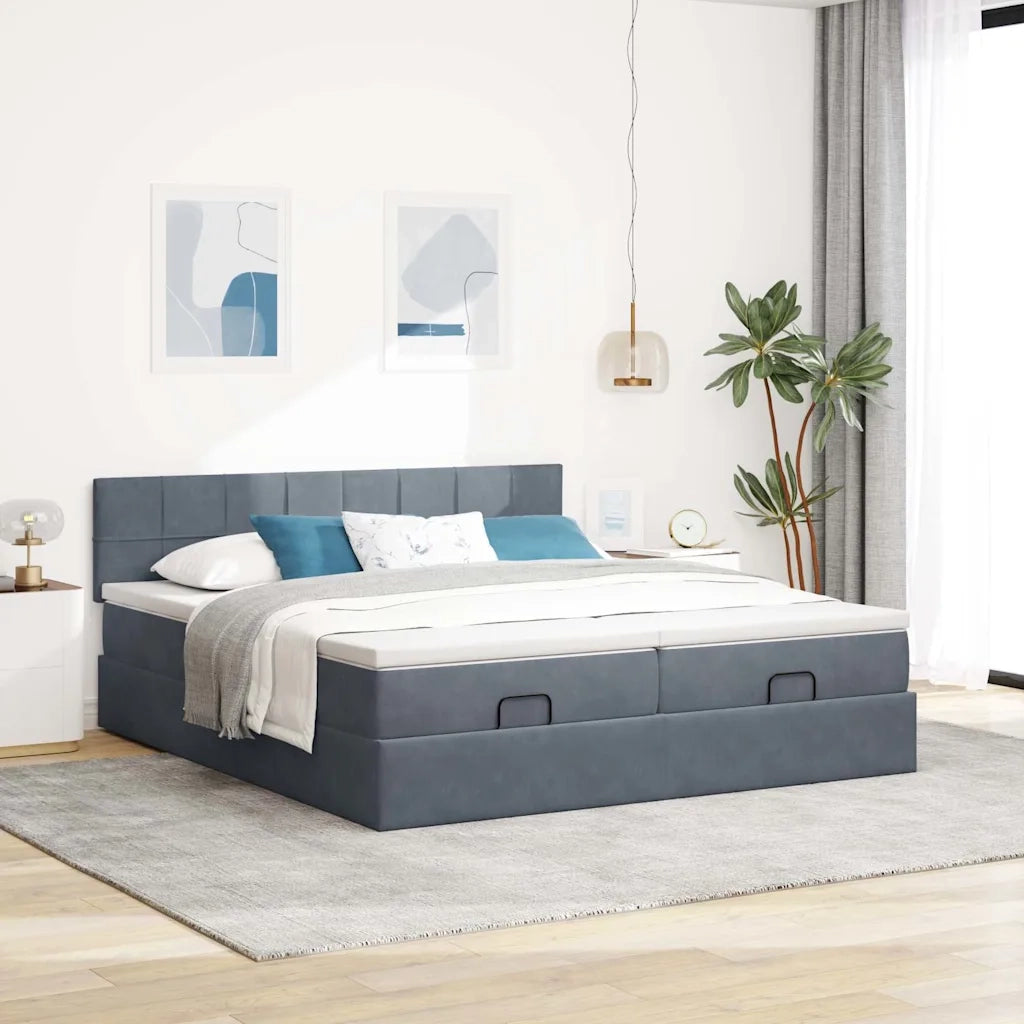 Struttura Letto Pouf con Materassi 200x200 cm Velluto 3312930