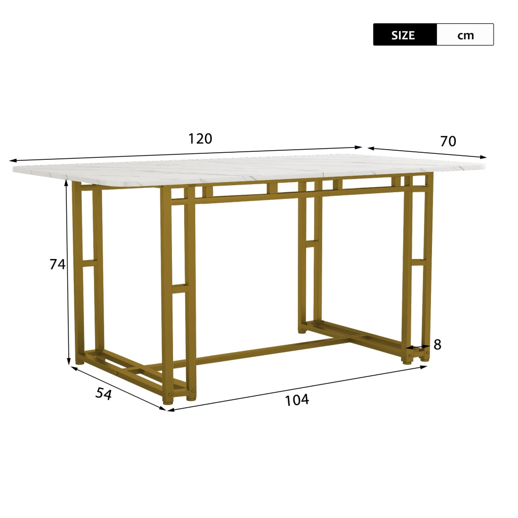 Tavolo da pranzo con 4 sedie in velluto, piano in MDF e gambe in metallo dorato, per cucina e soggiorno, 120 × 70 cm