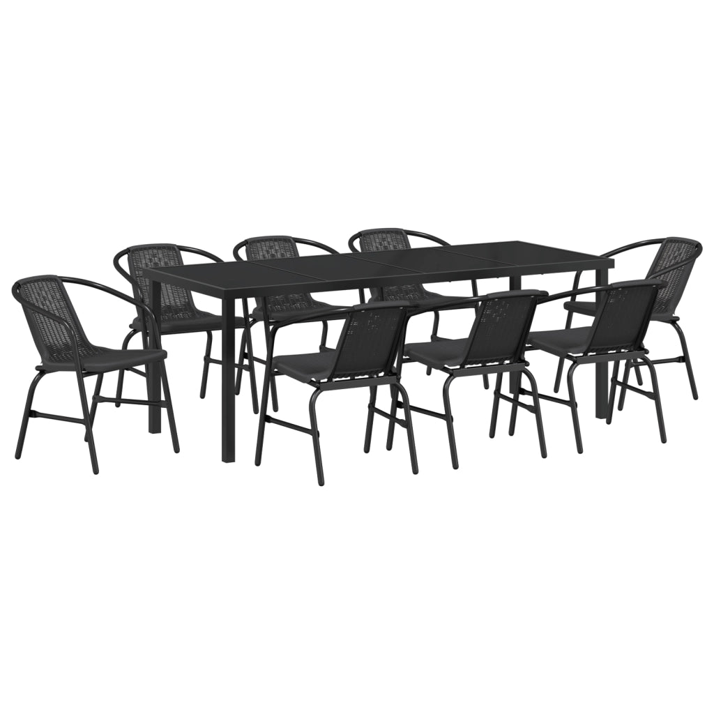 Set da Pranzo da Giardino da 9 Pezzi Nero Rattan Polimerico