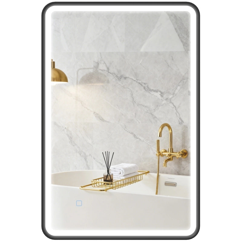 Specchio da bagno a LED 90 x 60 cm, luci, 3 colori, dimmerabile, funzione memoria, orientamento orizzontale e verticale, nero